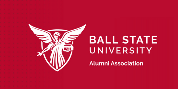 Ball State University Alumni Association logo on a red background