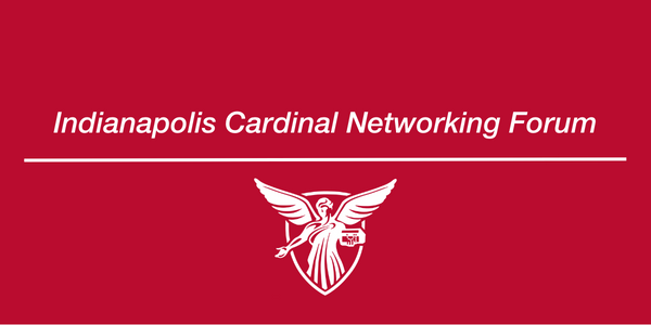 Beneficence logo on a red background with Indianapolis Cardinal Networking Forum