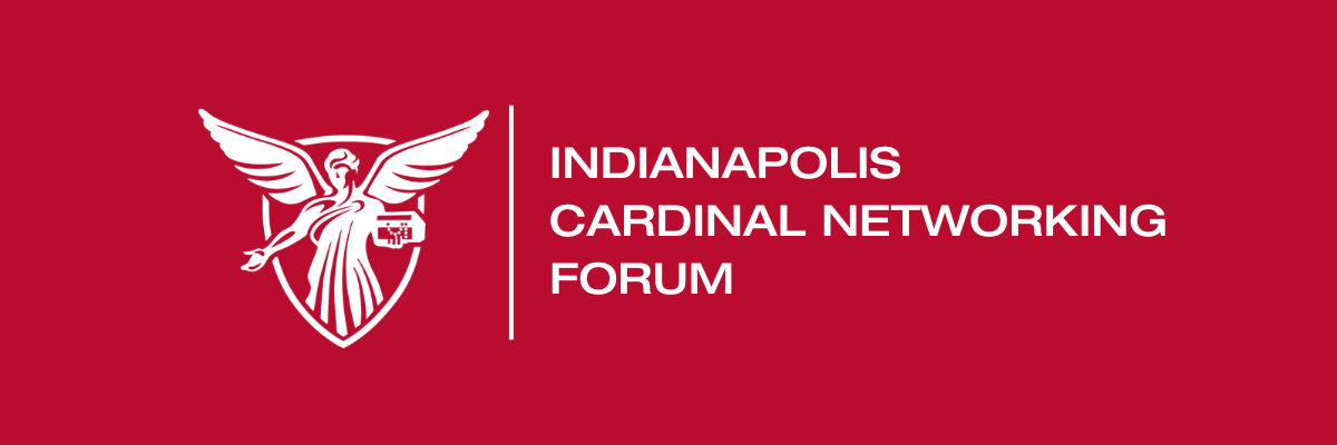 Beneficence logo on a red background with Indianapolis Cardinal Networking Forum